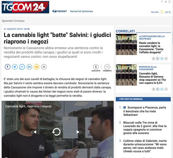 tgcom24 cannabis batte salvini